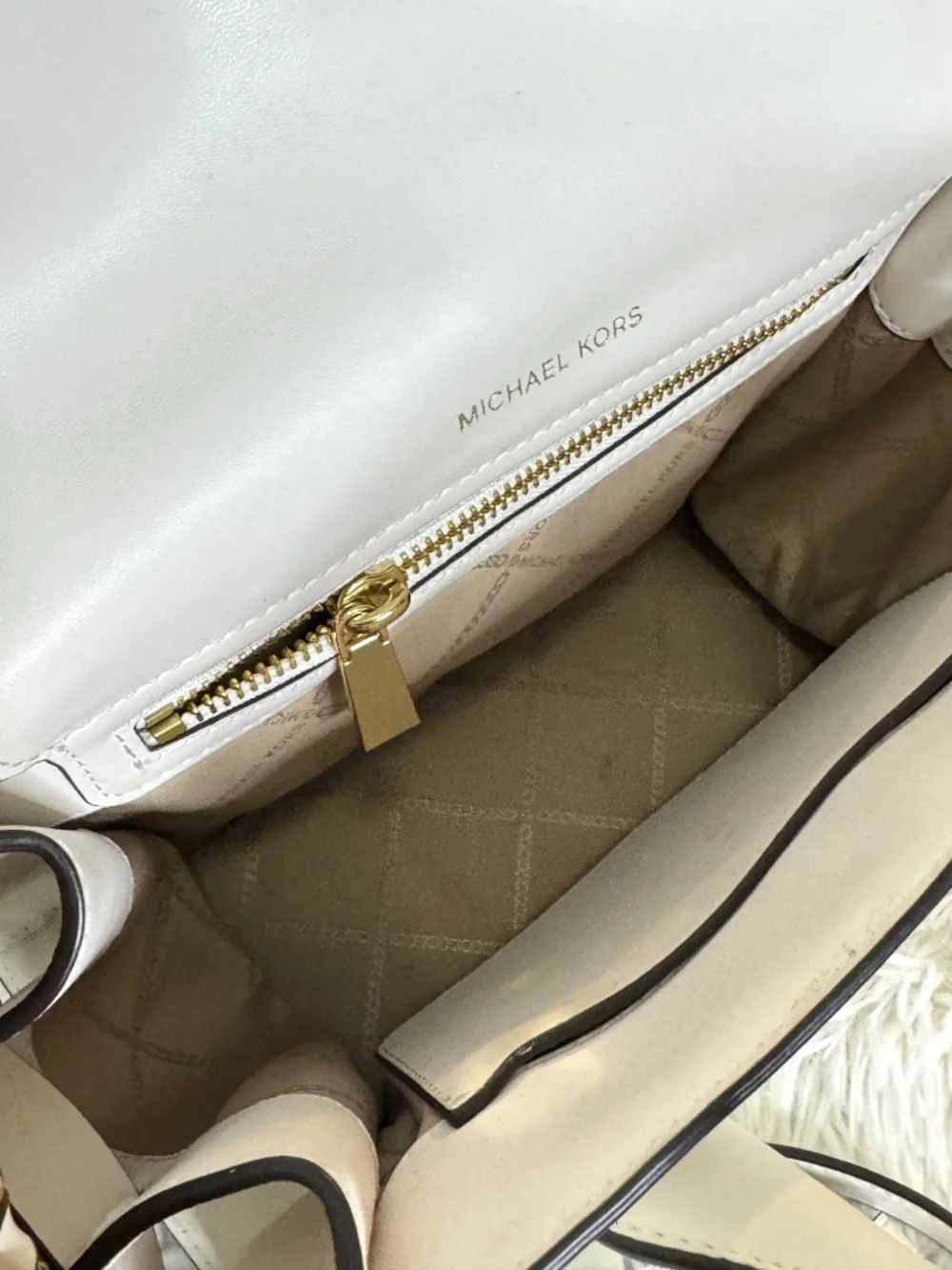 Michael Kors White Leather Studded Satchel Bag w/ Strap & Dust Bag